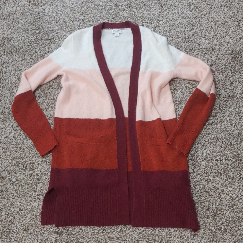 J. Crew Duster Cardigan Colorblock Open Front Sweater Women's Size XXS